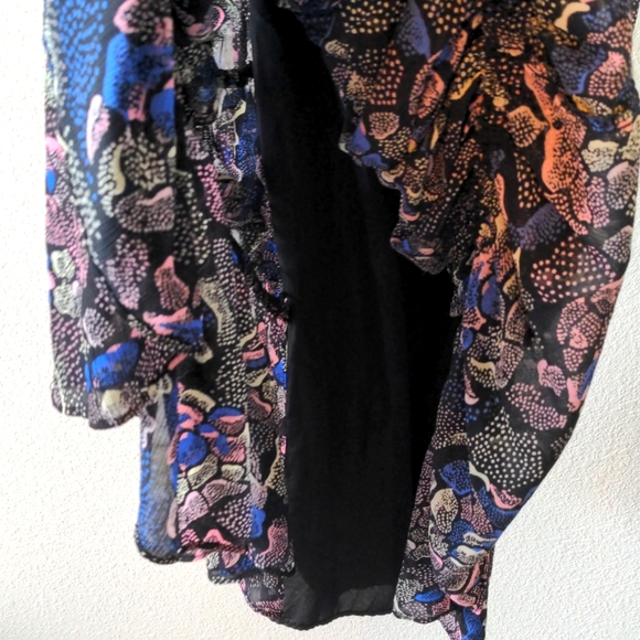 I Heart Ronson Black Dress with Blue, White, Pink Stamped Floral Pattern - Picture 5 of 10